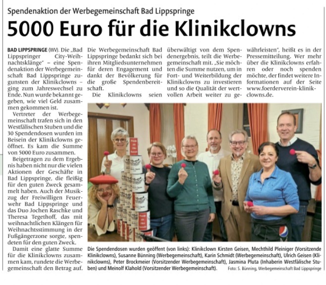 5000 € für die Paderbornder Klinikclowns